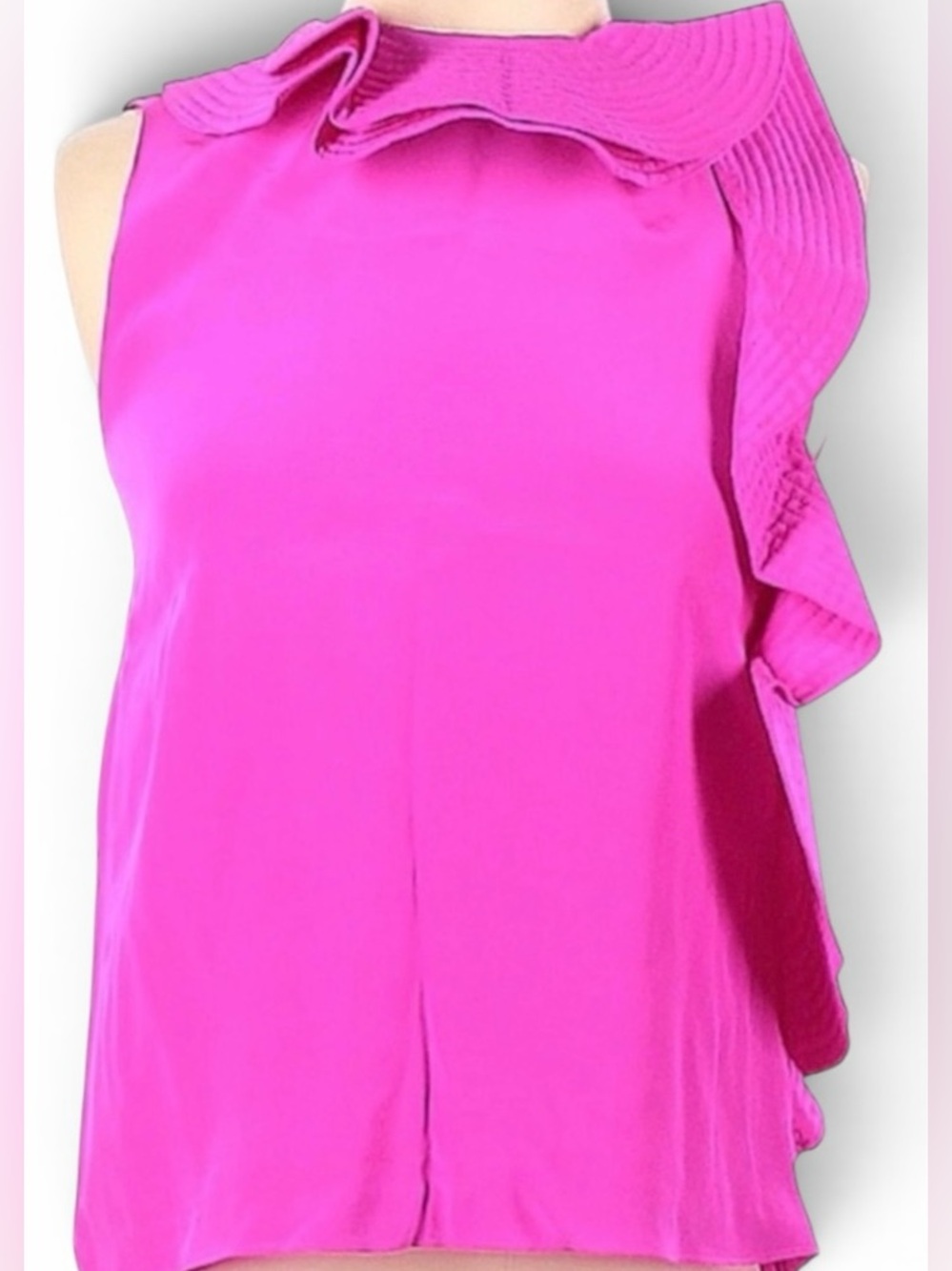 Cynthia Rowley Silk Fuchsia Ruffle Detail Blouse S